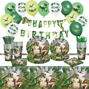 Nicro Factory Price Jungle Dinosaur Theme Paper Banner Plate Baby Shower Kids Birthday Party Decoration Disposable Tableware