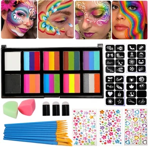 High Quality Rainbow Natural Plant Face Paint Kit Private Label Cosmetic Makeup Face & Body Painting Palette for Kids & Adults
