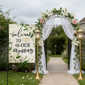 HY Linen Garden Flag Wedding Porch Yard Welcome Banner Wedding Scene Atmosphere Decoration Flag in Stock