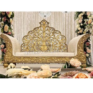 Heavy Back Carved Teak Wood Wedding Stage Sofa for Bride & Groom-New Arrival Elegant Design Customizable Size