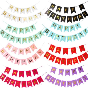 FEIQU LM071 HAPPY BIRTHDAY Alphabet Pull up Paper Banner Party Background Wall Decoration Fishtail Flag 12*17cm