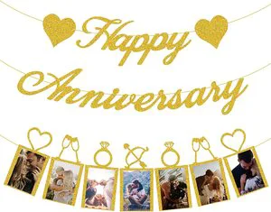 Anniversary Party Decorations Happy Anniversary Banner and Photo Banner for Wedding Anniversary Party Decorations