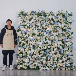 DKB Best Selling Fabric Base Flower Wall Decor Premium Artificial Silk Flower Wall 8ft X 8ft for Wedding Backdrop Decorations