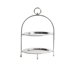 Stainless Steel Round Plates & Dishes 2 Tier Cake Stand For Anniversary Christmas Party Table Decoration