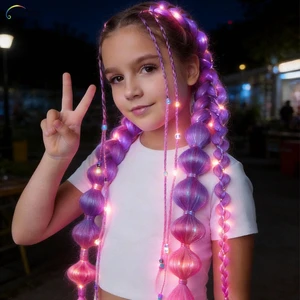 Colorful Bling Bling Bubble Ponytail With Led Light, New Design Glow In The Dark Braided Ponytail For Kids