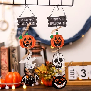 Halloween Decorations American Style Pumpkin Ghost Wooden Pendants Bat Door Signs Spooky Props for Creating a Festive Atmosphere