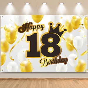 Large 70x47in Gold Polyester Balloon Banner Backdrop Sign for 18th Birthday Party Decorations-Modern Design