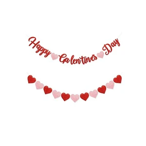 Cross-border Valentine's Day Letter Love Style Heart Pattern Screen Printed Paper Banner Pull Flag Flash