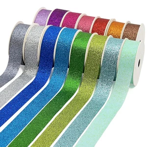 Manufacturer Christmas Polyester Sparkle Green Glitter Ribbon 7/8 Inch For Gift Wrapping