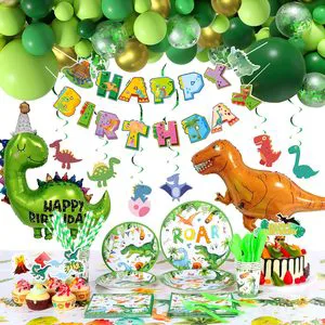 Wholesale Dinosaur Party Balloon Decorations Set Include Plates Napkins Sets Tablecloth Straws Toppers Happy Birthday Banner