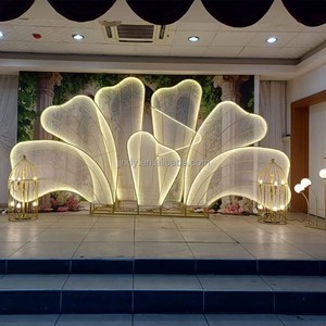 Luxury Event Decorations Flower Petal Shape Iron Arch Large Led Light Wedding Stage Backdrop Stand