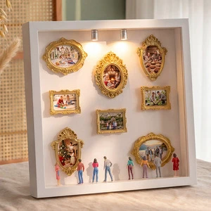 DIY Creative Mini Museum Silhouette Box Shadow Box Frame Kit Gold Eco-Friendly Mini Figurines Family Memory Display Photo Frame