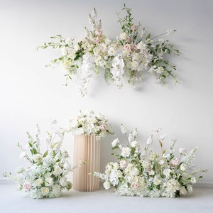 Luxury DIY Wedding Stage Event Center Decoration 3D White Rose Mixed Arrangement Artificial Flower Art Silk Backdrop Yeddu