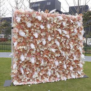 Artificial Silk Flowers Wall Panels Backdrop 8ft X 8ft Customized Colors Luxurious Wedding Party Home Decoration