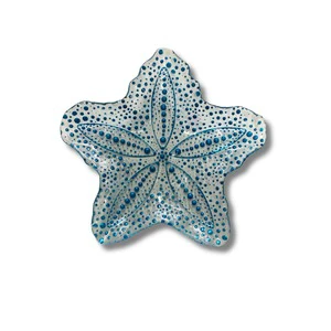 Blue Glass Star Plate 30cm Seashell Design Party Tableware Decor