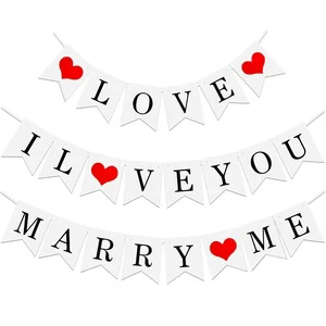I Love You Marry Me Heart Shape Letter Paper Banner Flag Garland Valentine's Day Proposal Wedding Engagement Party Decorations