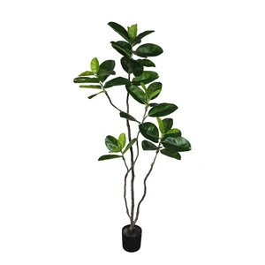 OH ARTS Luxurious Artificial Ficus Rubber Plant Modern Bonsai Grass with Metal Silk Fabric Material for Christmas Decor