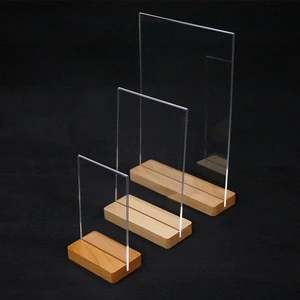 Acrylic Advertising Table Sign A3 A4 A5 Dining Table Menu Card Display Wooden Base Table Sign