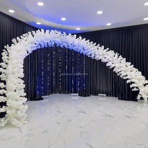 Party Wedding Stage Backdrop Decoration White Artificial Cherry Blossoms Arch Curve Shape Metal Backdrop Stand Flower Backdrop