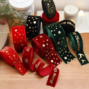 Christmas Tree Decoration Flannel Ribbon Bronze Bow Printed Ribbon for Holiday Scene Decorations