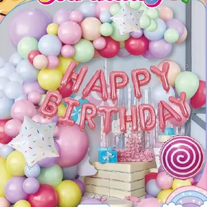 Latex Color Flower Rainbow Happy Birthday Party Decoration Supplies Balloon Set Garland Arch Kit