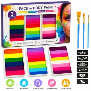CE EN71 Facepainting Rainbow Bulk Water-Based One-Stroke Rainbow Split Cake Face Paint Palette Body Painting Supplies