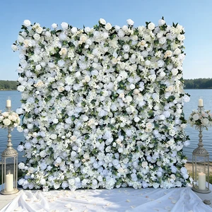 Festive Event Decor Roll up Flower Wall Backdrop Party Supply Artificial Floral Photo Booth Prop