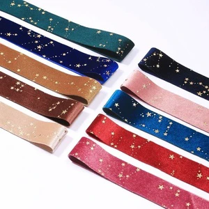 Christmas Ribbon New Year Wedding Birthday Shiny Festive Metallic Gold-embossed Star Flocked Glitter Ribbon Handmade Fashion