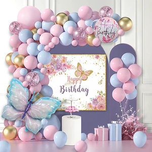 1 Macaron Latex Balloons Arch Butterfly Aluminum Foil Happy Birthday Poster Birthday Party Decoration Setup Durable for Kids