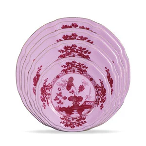 Pink Ink Wavy Shape Luxury Wedding Decoration Tableware Set Charger Plates Gold Rim Large