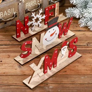 Christmas Festival Decorations Creative Printed Wooden Rectangle Letter Ornaments Modern Eco-friendly Santa Clause Fashionable