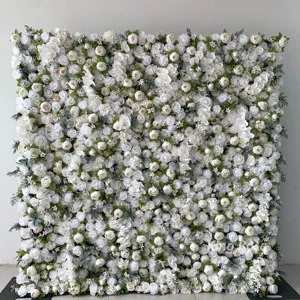 High Quality Wedding Flowers Panels Artificial Green White Rose Wall Decor for Photo Backdrop for Event Decoration