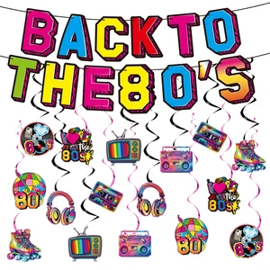Decorations for a 1980s-themed Party Streamers Banners Hanging Ornaments and Venue Banners