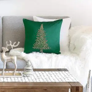 Giftable Home Accessories Velvet Beaded Cushion Holiday Throw Pillow with Xmas Tree Design for Christmas Living Room Decor