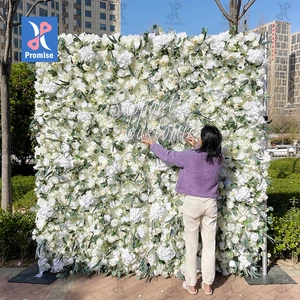 Promise Artificial Flower Wall 3D White Rose and Hydrangea Floral Wall for Wedding Background Decoration