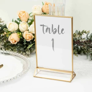 Gold Frame Acrylic Freestanding Table Number Holders, Double Sided Sign, Picture, Menu Display Stands