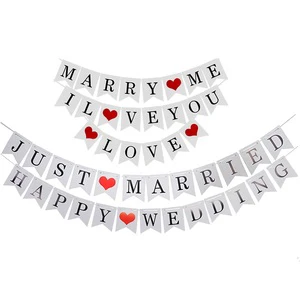 Marry Me I Love You Just Married Banner Flag Garland Valentine's Day Proposal Wedding Engagement Party Decorations