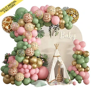 Sage Green Jungle Safari Balloon Garland Kit Disposable Wild Woodland Giraffe Leopard Decoration for Father's Day Party Supplies