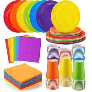 One-time-use Colored Paper Plate, Cup, and Tissue Set for Birthday Party Decorations