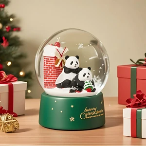 Custom 100mm Christmas Snow Globe - Festive Panda & Tree Resin Sculpture, High-Quality Holiday Gift With Swirling Snow