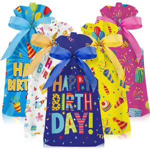 Birthday Gift Bag Colorful Pouches Confetti Birthday Plastic Treat Candy Goodies Bag Party Supplies Birthday Favor Bags