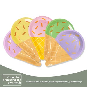 Cross-border New Style Ice Cream Shaped Multi-colored Party Paper Plate Disposable Tableware Birthday Party Decoration Set
