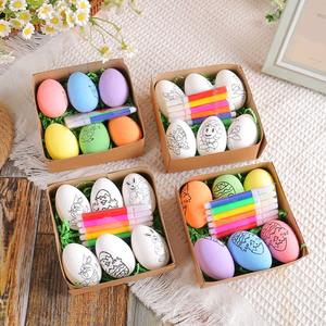 2026 Hot-Selling Hand-Painted Easter Bunny Eggs Children's Handmade Gifts Cross-Border DIY Party Decoration Sets Natural