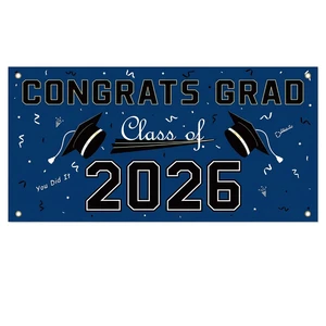 Wholesale 2026 Graduation Decorations Blue Polyester Backdrop Class 2026 Congrats Grad Banner Party Supplies Made China