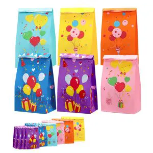Customize Colorful Kraft Paper Party Favor Bags with Balloon Patterns Recyclable for Birthday Party Baby Shower & Candle Use