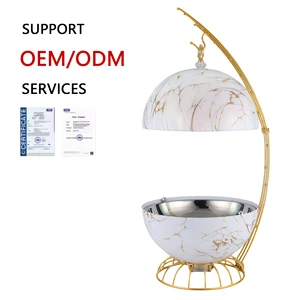 Luxury Marble Print Dome Chafing Dish 8L Gold Stainless Steel for Royal Wedding Catering