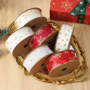 4cm Christmas Ribbon with Wire on Both Sides Handmade DIY Flower Ornaments Holiday Gift Ribbon Scroll Packaging Flower Material