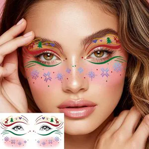 10 Sheets Christmas Face Tattoos Xmas Tree Santa Claus Eyeliner Makeup Patches Temporary Tattoos Women Girls Rave Party Favor