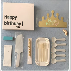 Hot Sale Food Safe Disposable Birthday Cake Plastic Tableware With Candles Plates Forks For Meals & Parties