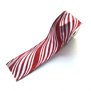 Christmas Tree Topper Wreath Gift Wrapping Decoration Ribbon Red White Candy Cane Stripes Printed Wired Edge Christmas Ribbon